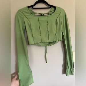 Whimsy Goth Green Ribbed Long Sleeve Crop